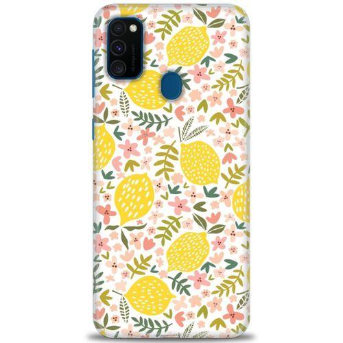 Samsung Galaxy M30S Kılıf HD Baskılı Kılıf - Limon ve Çiçekler + Tam Ekran Koruyucu