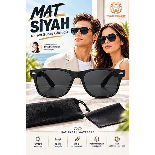 Mat Siyah Unisex Güneş Gözlüğü UV400 Korumalı Retro Klasik Wayfarer Model Kılıflı Bezli Set 723633