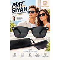 Mat Siyah Unisex Güneş Gözlüğü UV400 Korumalı Retro Klasik Wayfarer Model Kılıflı Bezli Set 723633