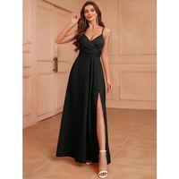 Kadın Ip Askılı Kruvaze Yakalı Yırtmaçlı Uzun Ithal Krep Elbise