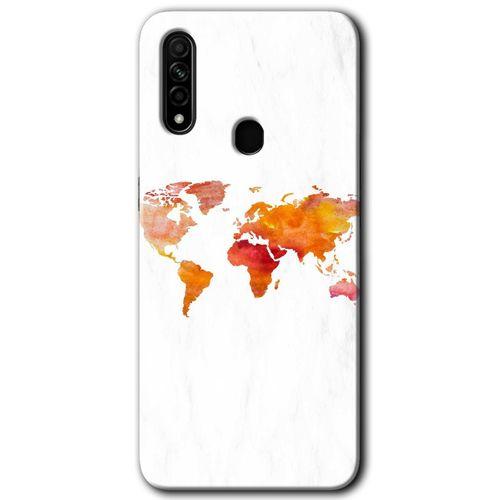 Oppo A31 Kılıf HD Desen Baskılı Arka Kapak + Temperli Cam - Dünya Haritası