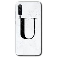 Xiaomi Mi 9 SE HD Baskılı Kılıf + 9D Tam Ekran Koruyucu - Beyaz Mermer Desenli U Harfi