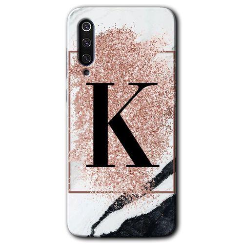 Xiaomi Mi 9 SE HD Baskılı Kılıf + 9D Tam Ekran Koruyucu - Pembe Mermer Desenli K Harfi