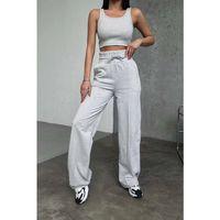 Şık Ve Rahat Yüksek Bel Bol Paça Gri Eşofman Altı