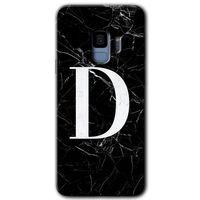 MRCİLETİSİM MRCİLETİSİM Samsung Galaxy S9 Kılıf HD Desen Baskılı Arka Kapak + Temperli Cam - Siyah Mermer Desenli D Harfi