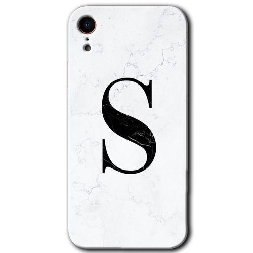 Potkal Hediye Fabrikası iPhone XR Kılıf HD Desen Baskılı Arka Kapak - Beyaz Mermer Desenli S Harfi