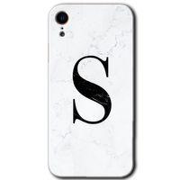 Potkal Hediye Fabrikası iPhone XR Kılıf HD Desen Baskılı Arka Kapak - Beyaz Mermer Desenli S Harfi