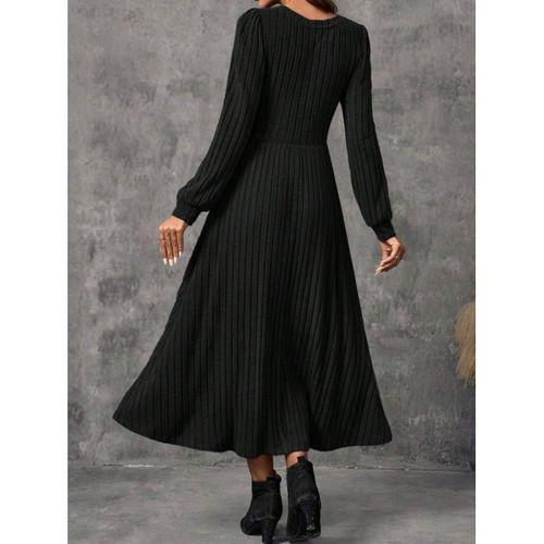 Kadın Uzun Kollu Yuvarlak Yakalı Kiloş Uzun şardonlu Kaşkorse Elbise