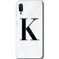 Samsung Galaxy A02 Kılıf Baskılı Kapak - Beyaz Mermer Desenli K Harfi +Tam Ekran Koruyucu
