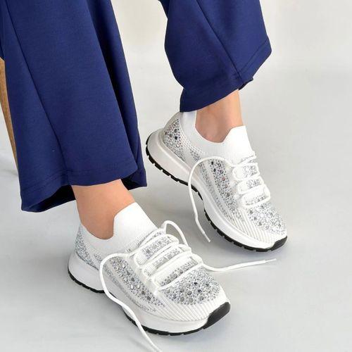 Ceas Beyaz Triko Bağcıklı Spor Ayakkabı