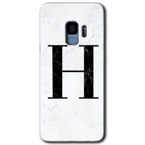 Potkal Hediye Fabrikası Samsung Galaxy S9 HD Baskılı Kılıf + 9D Tam Ekran Koruyucu - Beyaz Mermer Desenli H Harfi