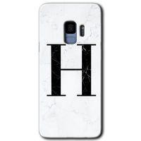 Potkal Hediye Fabrikası Samsung Galaxy S9 HD Baskılı Kılıf + 9D Tam Ekran Koruyucu - Beyaz Mermer Desenli H Harfi