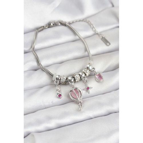 Pirinç Gümüş Renk Uçan Balon Charmlı Kadın Bileklik