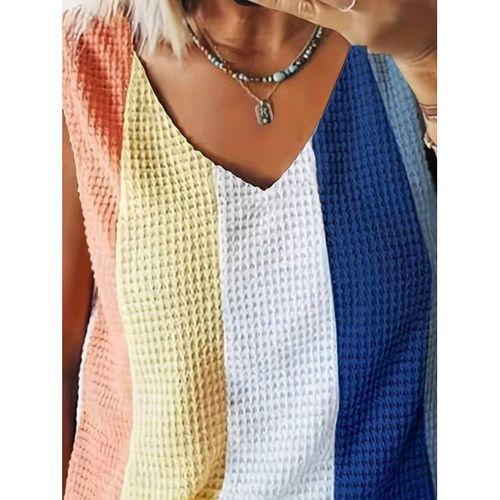 Kadın Askılı V Yakalı çok Renkli Triko Bluz