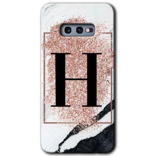 Potkal Hediye Fabrikası Samsung Galaxy S10e Kılıf HD Desen Baskılı Arka Kapak - Pembe Mermer Desenli H Harfi