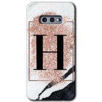 Potkal Hediye Fabrikası Samsung Galaxy S10e Kılıf HD Desen Baskılı Arka Kapak - Pembe Mermer Desenli H Harfi