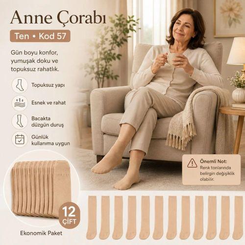 Kadın 70 Denye Kalın Anne Çorabı 6'lı | Dizaltı Topuksuz Esnek, Ten Siyah Bronz Vizon