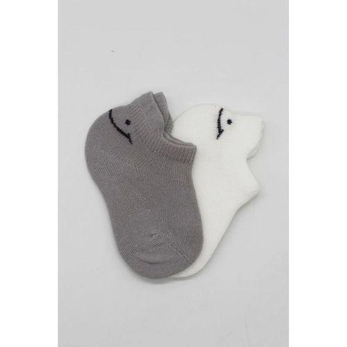 2'li Sneakers Smile Penye Çorap Gri Ekru Yumuşak Ve Rahat Günlük Çorap