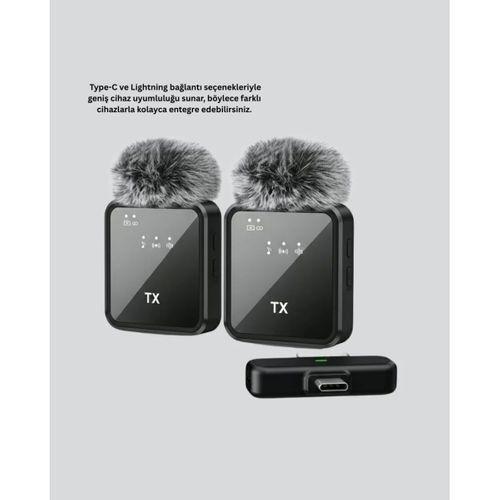 Canlı Yayın Ve Video Çekimleri İçin Çiftli Kablosuz Yaka Mikrofon