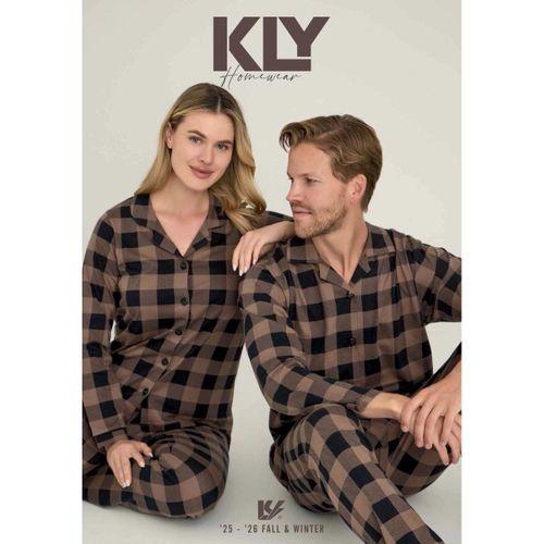 Kly Kadın Kareli Önden Düğmeli Mürdüm Kışlık Pijama 9205