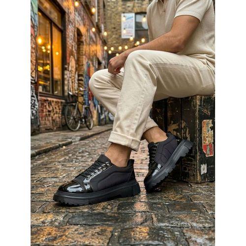 BA0245 Siyah Rugan Paraşüt Detaylı Akıllı Lastik Bağcık Yüksek Taban Günlük Erkek Ayakkabı