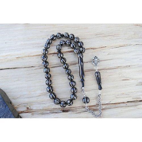 Oltu Taşı Küre Karpuz Baklava Bilek Boy İşlemeli Tespih