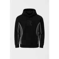 Frank Parçalı Kontrast Desenli Kapüşonlu Oversize Cepli Polar Erkek Sweatshirt - Siyah