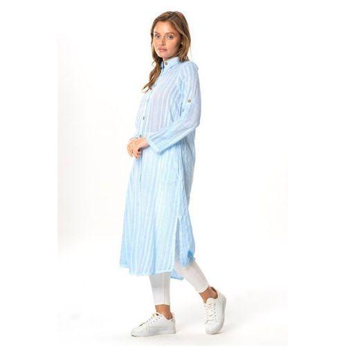 Uzun Kol Yakalı Gofre Mevsimlik ve Yazlık Tunik Buz Mavi 9012