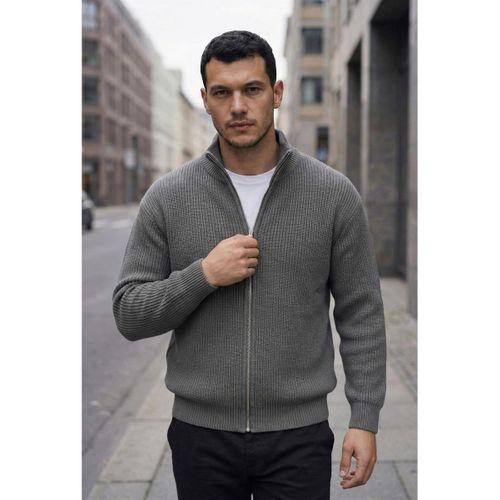 Woody Oversize Selanik Örme Fermuarlı Erkek Hırka- Füme