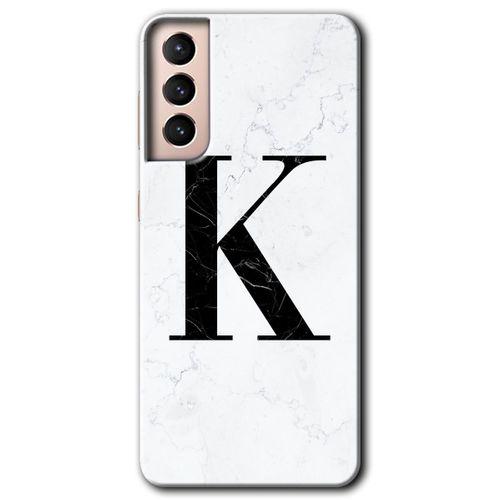 Samsung Galaxy S21 Kılıf HD Desen Baskılı Arka Kapak - Beyaz Mermer Desenli K Harfi