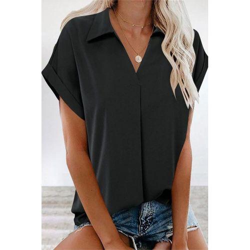 Kadın Kısa Kollu Yakalı Dokuma Viskon Bluz