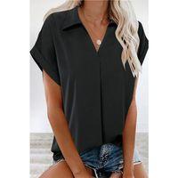 Kadın Kısa Kollu Yakalı Dokuma Viskon Bluz