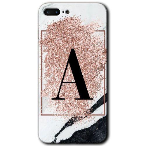 iPhone 8 Plus Kılıf HD Desen Baskılı Arka Kapak - Pembe Mermer Desenli A Harfi