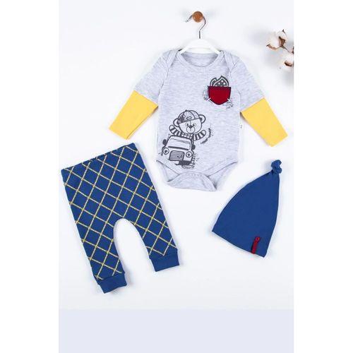 Cep Nakışlı Bear Desenli 3'lü % 100 Pamuklu Erkek Takım