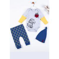 Cep Nakışlı Bear Desenli 3'lü % 100 Pamuklu Erkek Takım