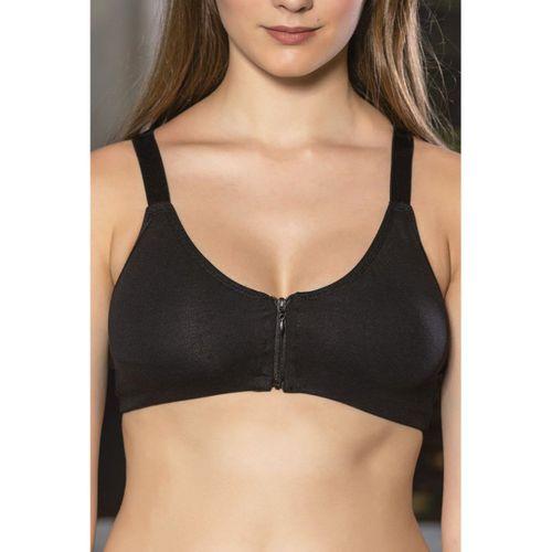 Siyah Önden Fermuarlı Pamuklu Sütyen,günlük Ve Medikal Kullanım İçin, Kadın İç Giyim