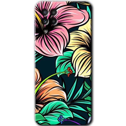 MRCİLETİSİM MRCİLETİSİM Samsung Galaxy M22 Kılıf HD Desen Baskılı Arka Kapak + Temperli Cam - Çizim Çiçekler