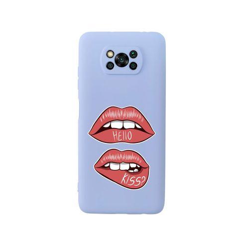 Poco X3 Hello Kiss Premium Silikonlu Lila Telefon Kılıfı