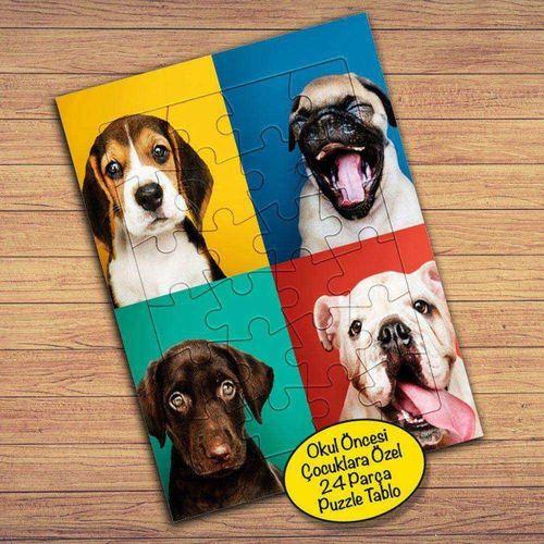 Farklı Cins Köpek Kolyajı Çocuklara Özel Puzzle Yapboz Tablo--64793