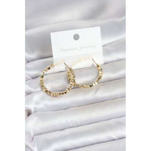 Pirinç Gold Renk Minimal Kare Halka Kadın Küpe