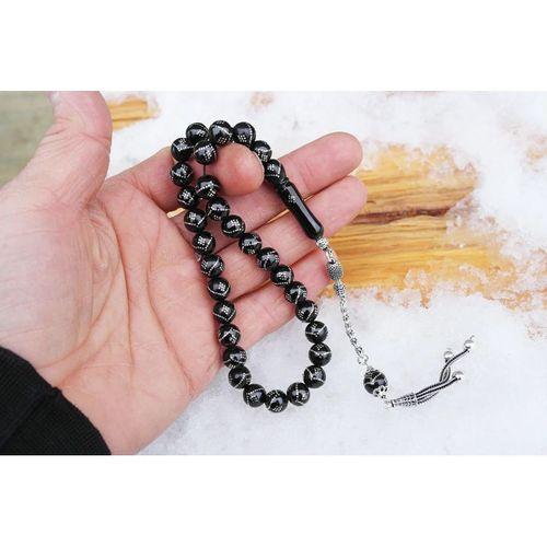 Oltu Taşı Küre Model Tek Zikzak Dokuzlu Baklava İşlemeli Tespih