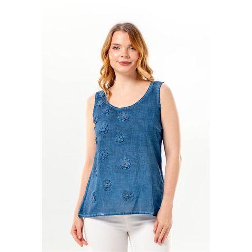 Kolsuz Devin Papatya Desenli Yazlık Poplin Bluz İndigo indg