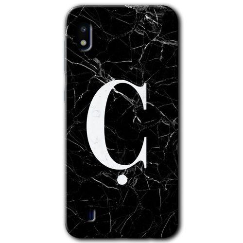 Potkal Hediye Fabrikası Samsung Galaxy A10 Kılıf HD Desen Baskılı Arka Kapak - Siyah Mermer Desenli Ç Harfi