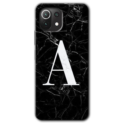 Xiaomi Mi 11 Lite Kılıf Baskılı Arka Kapak - Siyah Mermer Desenli A Harfi +Tam Ekran Koruyucu
