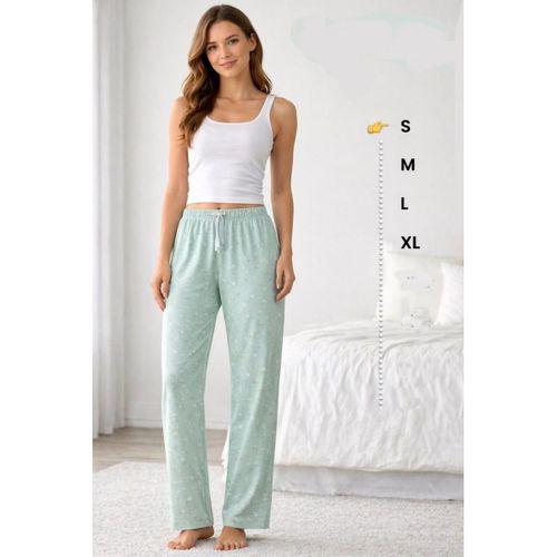 Viskon Pamuklu Kadın Açık Gri Desenli Pijama Pantolon - Mg008 -