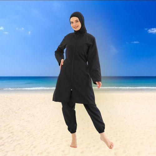 Kadın Paraşüt Model Bol Paça Fermuarlı Tesettür Mayo Haşema