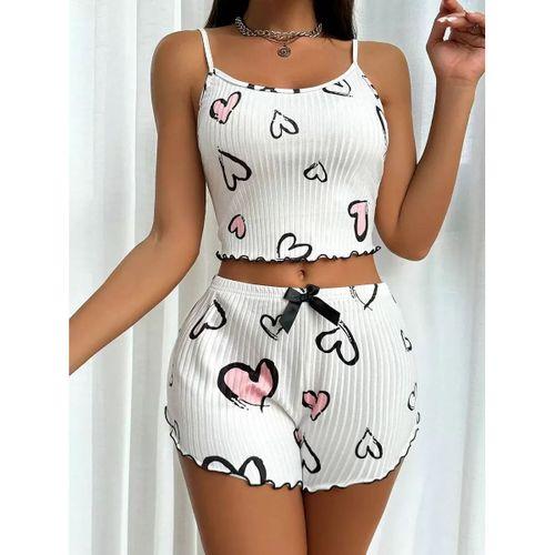 Beyaz Kalp Desen Detaylı 2li Pijama Takımı