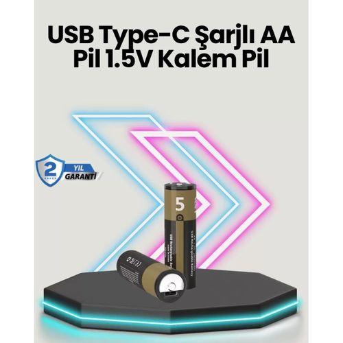 Yüksek Performanslı Aa Usb Şarjlı Lityum Pil | 1.5v Sabit Güç | 2’li Paket