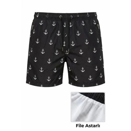 Erkek Deniz Şortu Fermuarlı Cepli File Astarlı Hızlı Kuruyan Premium - Siyah