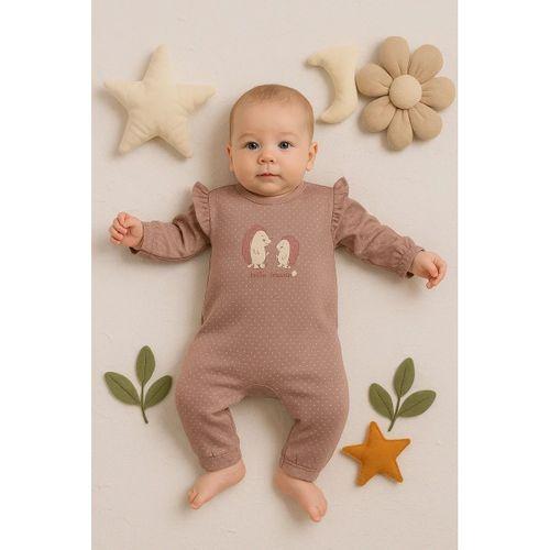 Kirpi Nakışlı % 100 Pamuk Kız Bebek Tulum